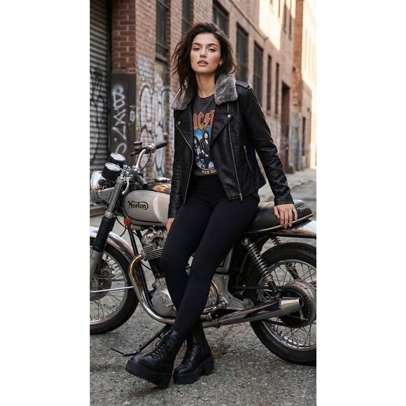 Rachel Roy Faux Leather Moto Jacket XL w/ Removable Fur Collar - Picture 1 of 16